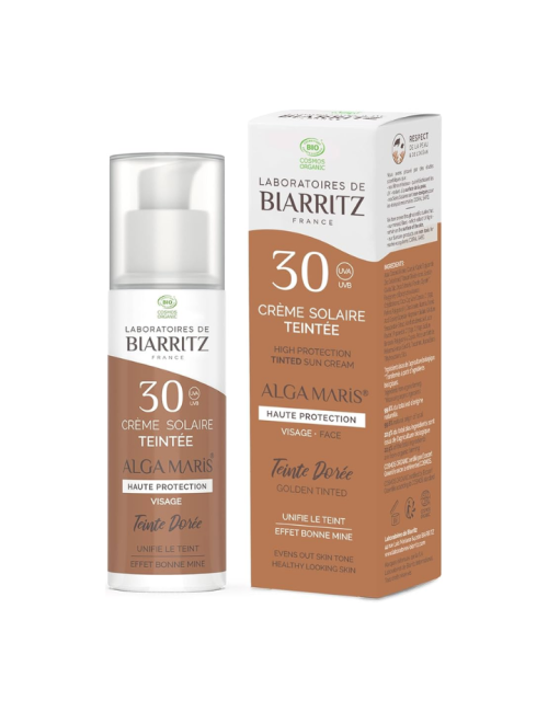 Crema Solar Facial con Color Dorado SPF 30 Bio - Alga Maris- Laboratoires de Biarritz - 50ml