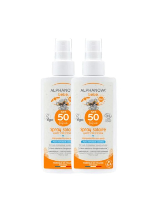 Pack 2 Protectores solares bio bebé SPF 50 SPRAY 125ml Alphanova Sun
