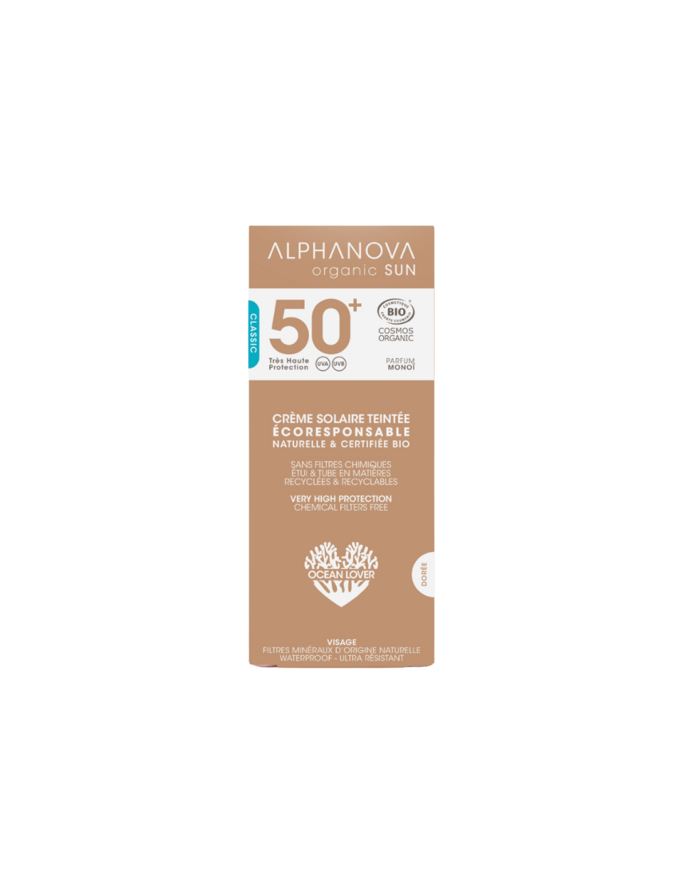 Protector Solar Facial con Color dorado SPF 50+ - Alphanova - 50ml