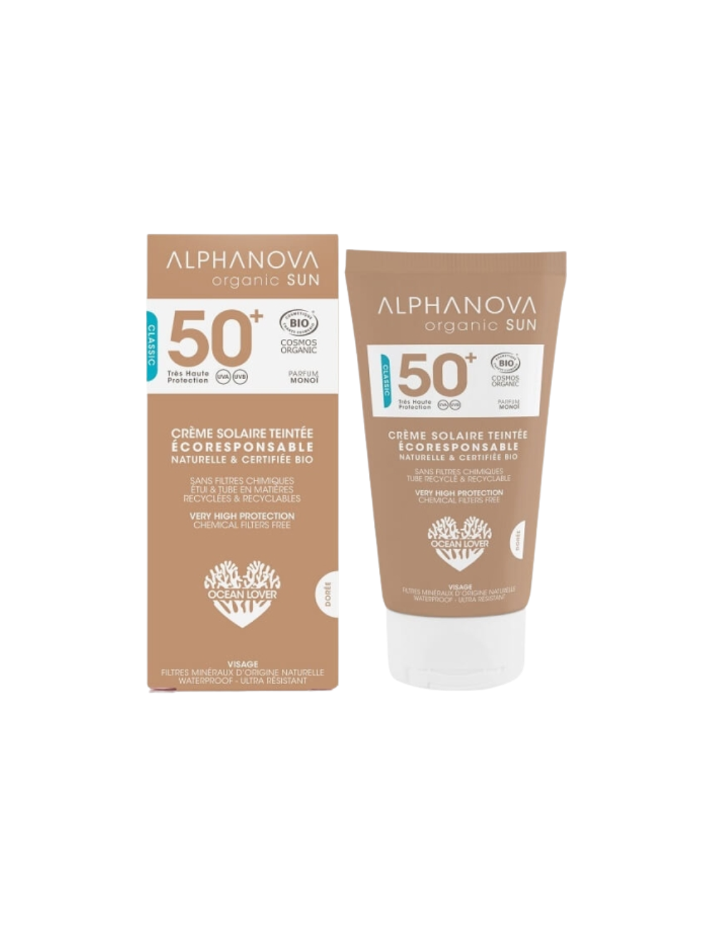 Protector Solar Facial con Color dorado SPF 50+ - Alphanova - 50ml