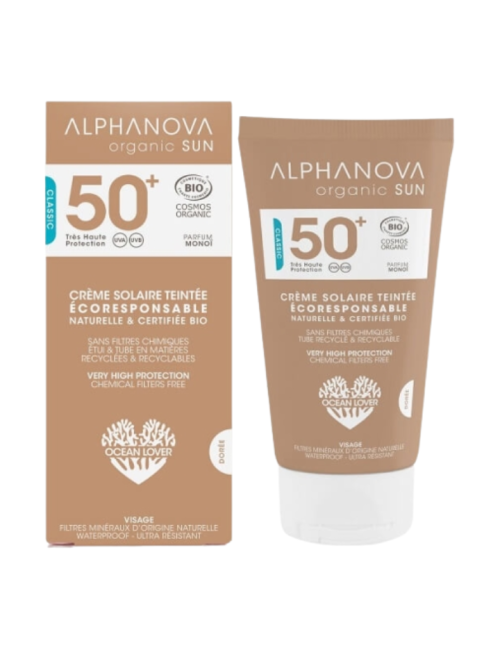 Protector Solar Facial con Color dorado SPF 50+ - Alphanova - 50ml