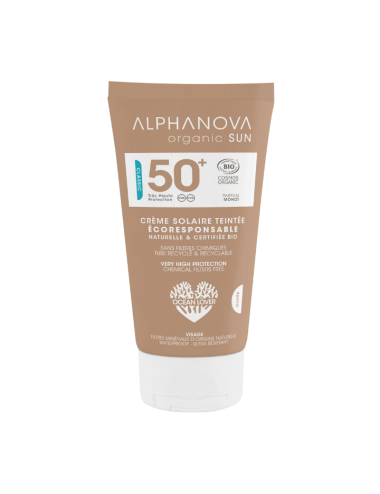 Protector Solar Facial con Color dorado SPF 50+ - Alphanova - 50ml