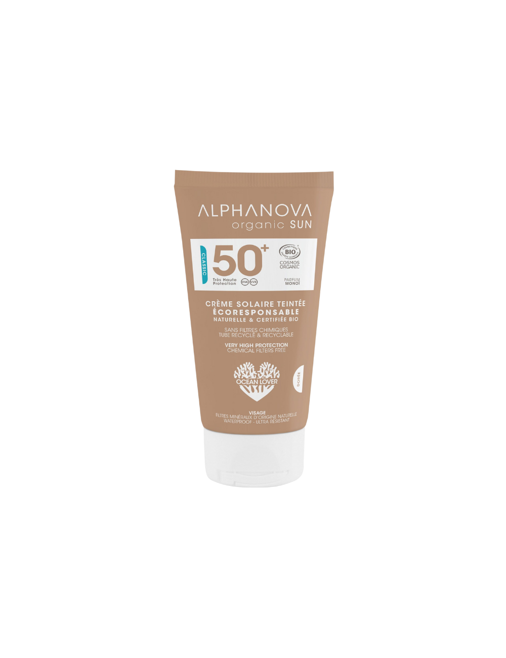 Protector Solar Facial con Color dorado SPF 50+ - Alphanova - 50ml