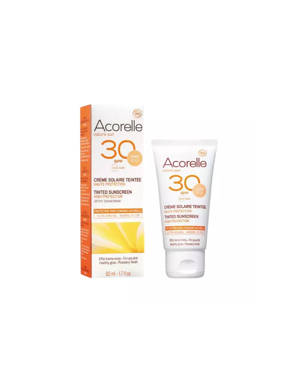 Protector Solar Facial con Color Dorado SPF 30 - Piel sensible - Acorelle - 50ml
