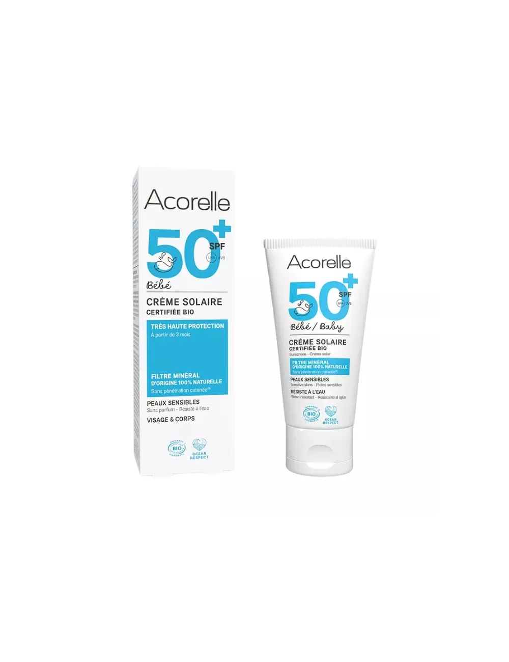 Protector Solar mineral Bebé SPF50+ – Acorelle – 50 ml