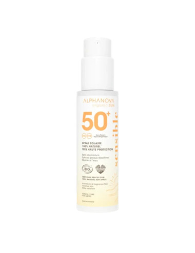 Spray Solar SPF50+ Piel Sensible BIO Alphanova - 100g | Natural y sin tóxicos