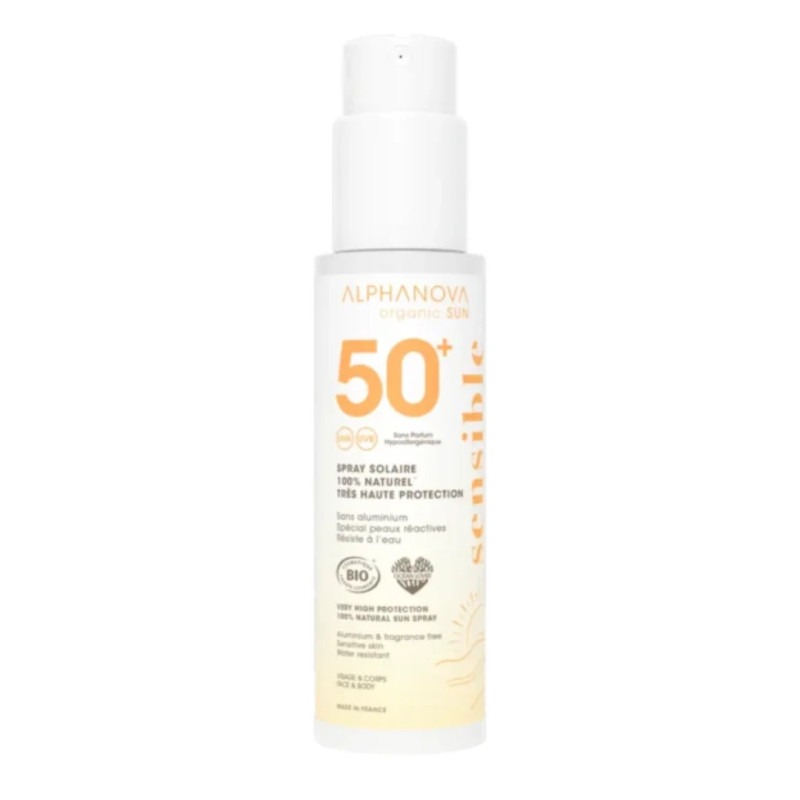 Spray Solar SPF50+ Sensible BIO – Protección Mineral Piel Sensible – Alphanova – 100 g
