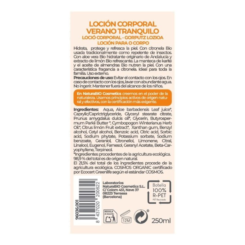 Loción Hidratante y Repelente Natural - Natura Bio - 250ml