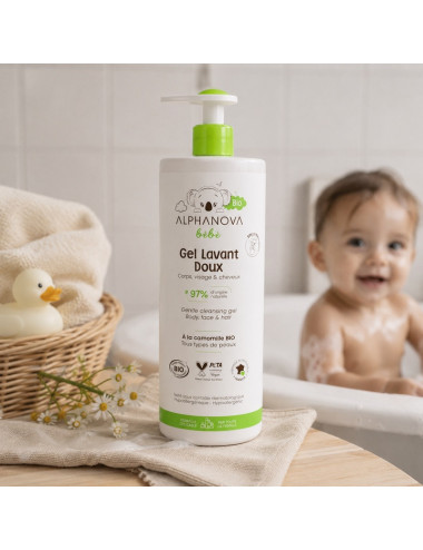 Gel Champú Dermolimpiador para Bebés - Alphanova - 500ml/200ml | Natural y sin tóxicos